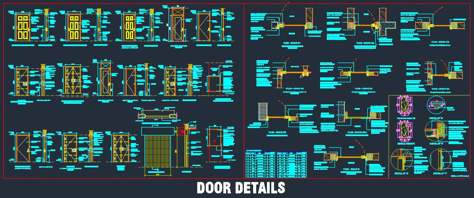 Door Design CAD- Flush, Rolling Shutter, Shaft & Glass Doors